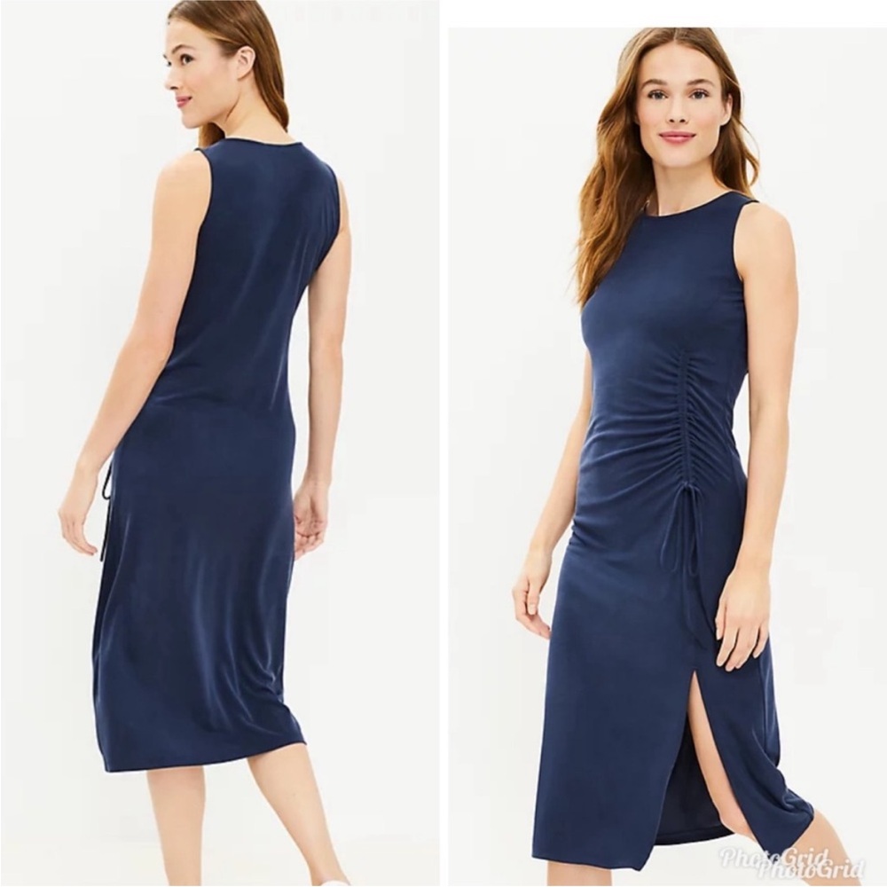 LOFT Navy Midi Dress with Side Slit
